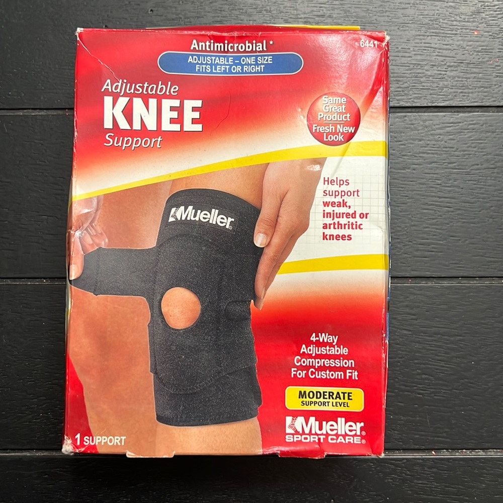 ❤️NWT  Mueller Adjustable Knee Support-Antimicrobial-One Size-Right or Left